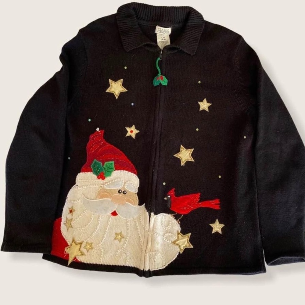 Ugly Christmas Santa Zip-Up Sweater